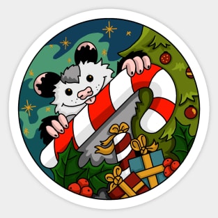 Christmas opossum with candy cane Sticker